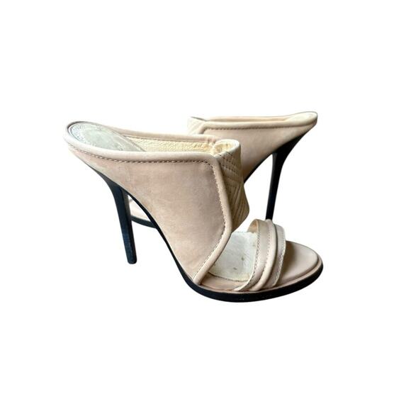 L.A.M.B. Gwen Stefani Tan Double Strap Leather Mule Stiletto Open Toe Heels - 6 - Picture 2 of 12